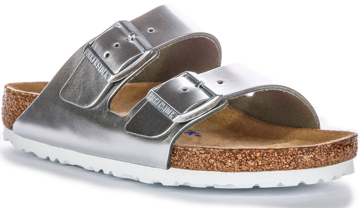 Birkenstock Arizona BS Sandalen met Twee Verstelbare Bandjes in Zilverkleurig Leer