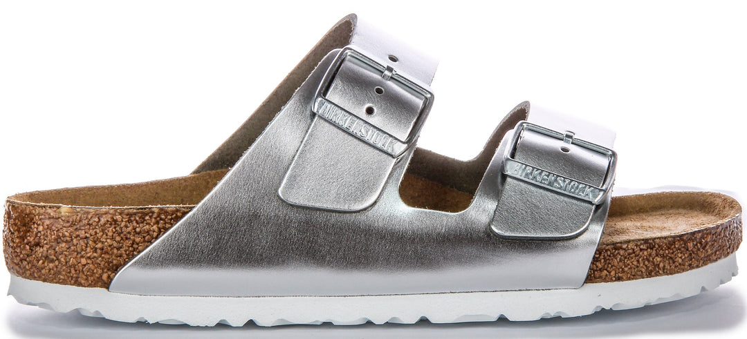 Birkenstock Arizona BS Sandalen met Twee Verstelbare Bandjes in Zilverkleurig Leer