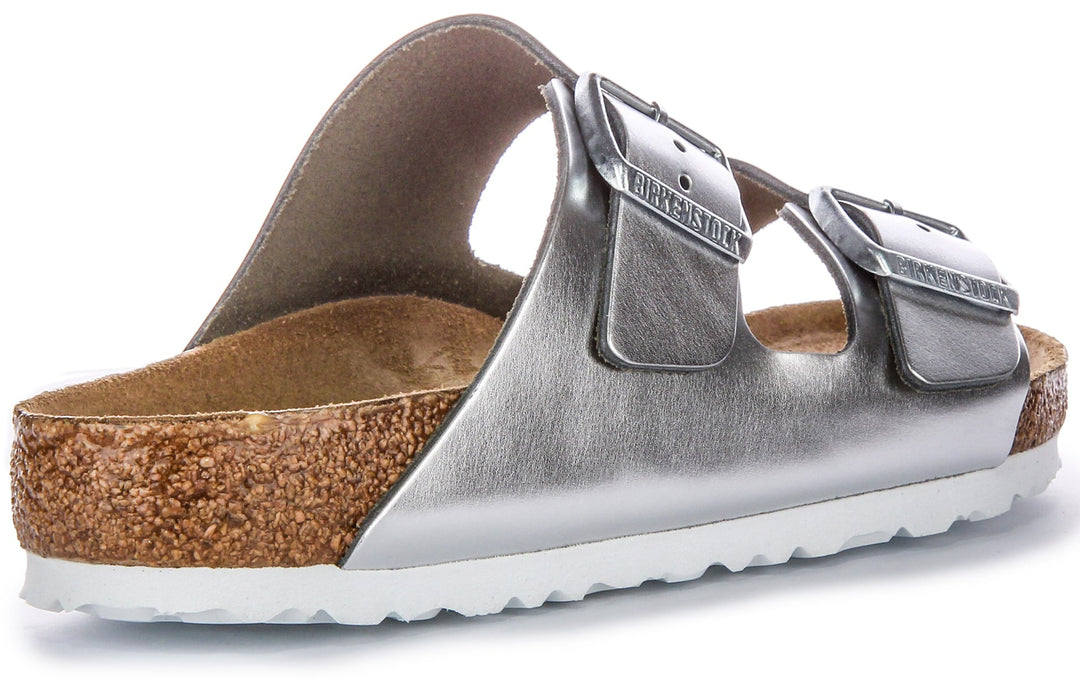 Birkenstock Arizona BS Sandalen met Twee Verstelbare Bandjes in Zilverkleurig Leer
