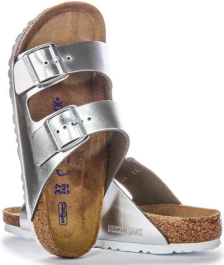 Birkenstock Arizona BS Sandalen met Twee Verstelbare Bandjes in Zilverkleurig Leer