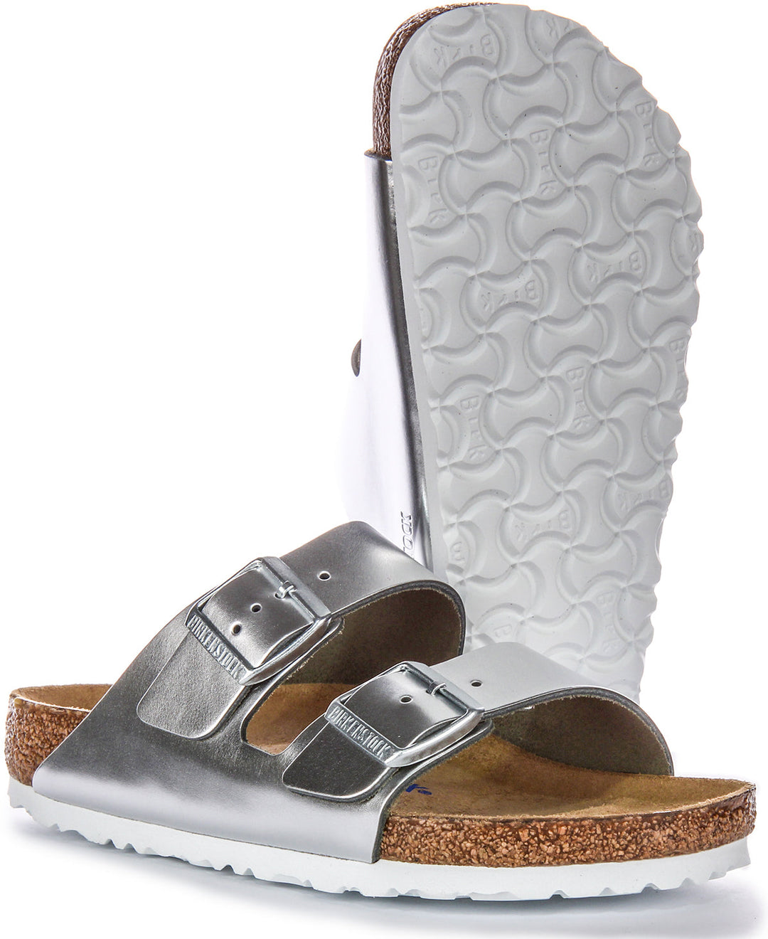 Birkenstock Arizona BS Sandalen met Twee Verstelbare Bandjes in Zilverkleurig Leer