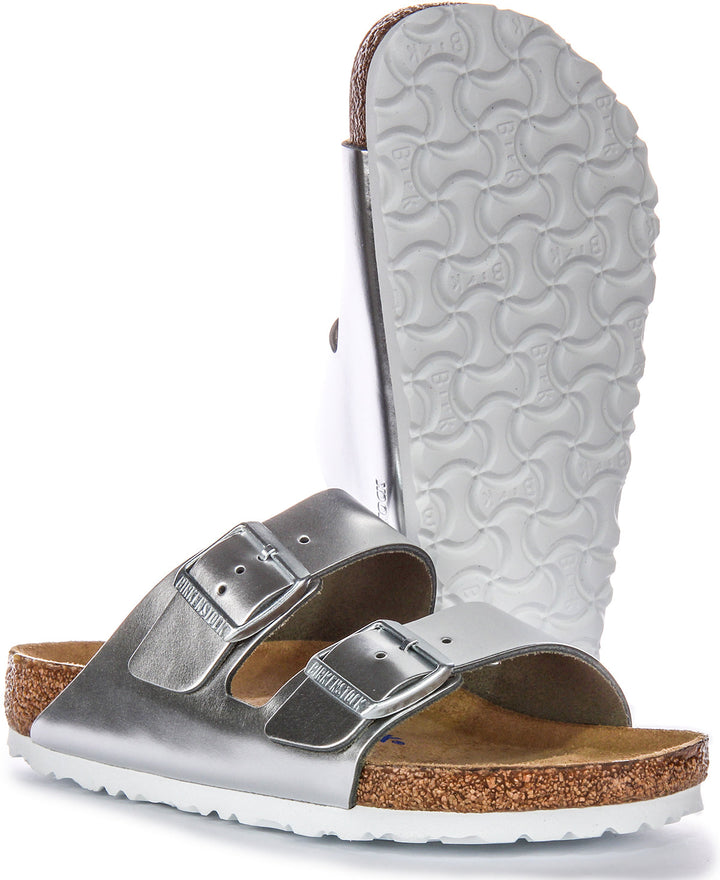 Birkenstock Arizona BS Sandalen met Twee Verstelbare Bandjes in Zilverkleurig Leer