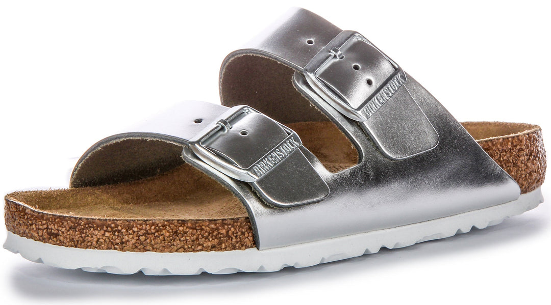 Birkenstock Arizona BS Sandalen met Twee Verstelbare Bandjes in Zilverkleurig Leer