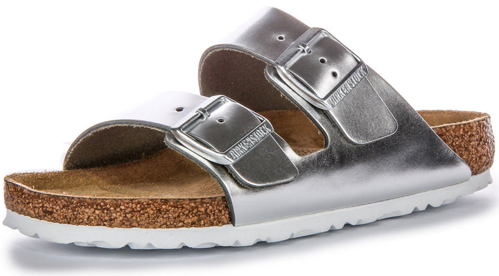 Birkenstock Arizona BS Sandalen met Twee Verstelbare Bandjes in Zilverkleurig Leer