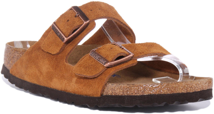 Birkenstock Arizona SBF Sandal i mockaläder med två remmar för kvinnor i tan