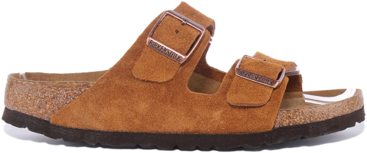 Birkenstock Arizona SBF Sandal i mockaläder med två remmar för kvinnor i tan
