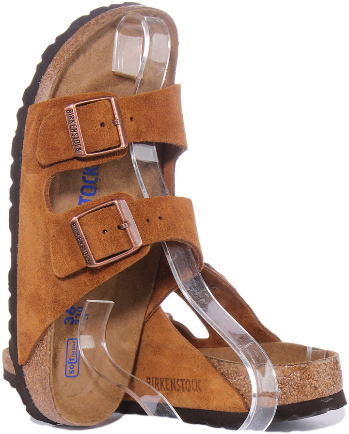 Birkenstock Arizona SBF Sandal i mockaläder med två remmar för kvinnor i tan