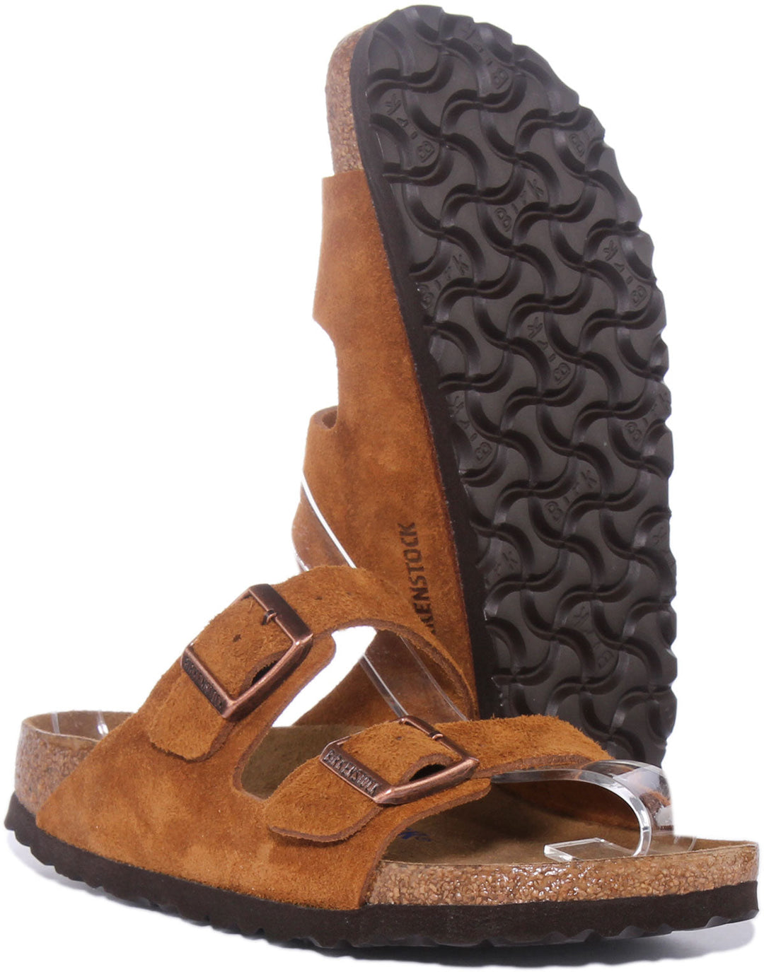 Birkenstock Arizona SBF Sandal i mockaläder med två remmar för kvinnor i tan